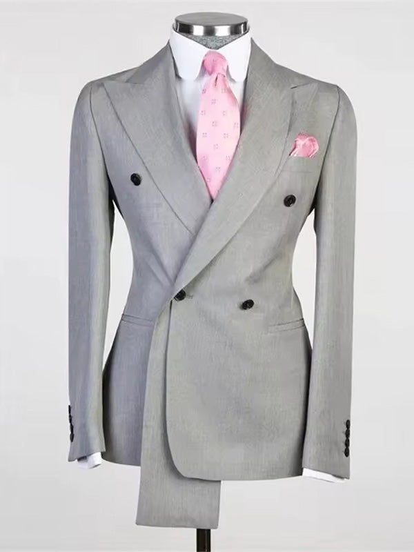 Gray 2-piece Peak Lapel double-breasted suit