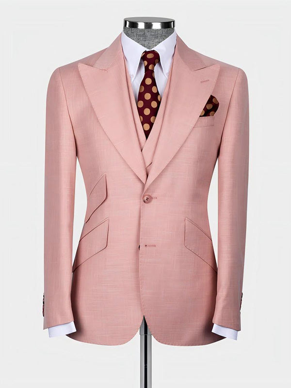 Lotus root pink 3-piece single-breasted Peak Lapel suit