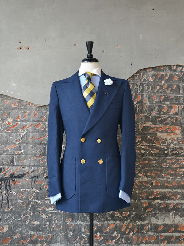 Blue 2-Piece Double Breasted Peak Lapel suit