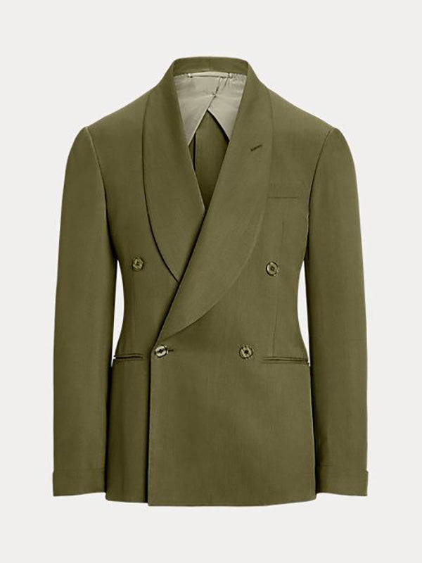Army green 2-piece double-breasted Shawl Lapel suit