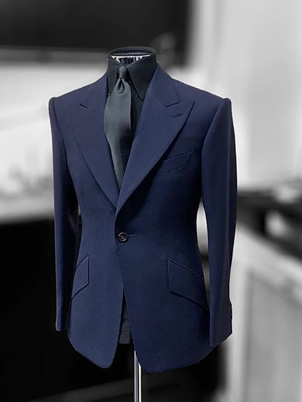Dark blue 2 Piece 1 Button Peak Lapel Men's Suit