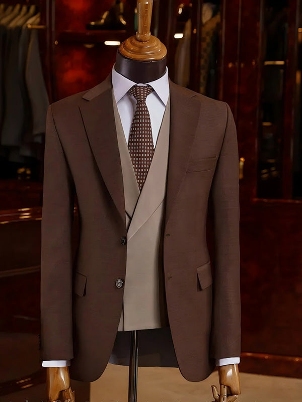 Dark Brown 2-Piece Peak Lapel 2 Button Suit