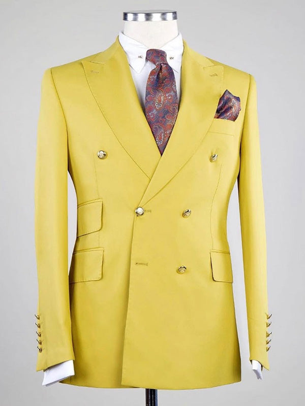 Yellow 2-piece double breasted Peak Lapel suit