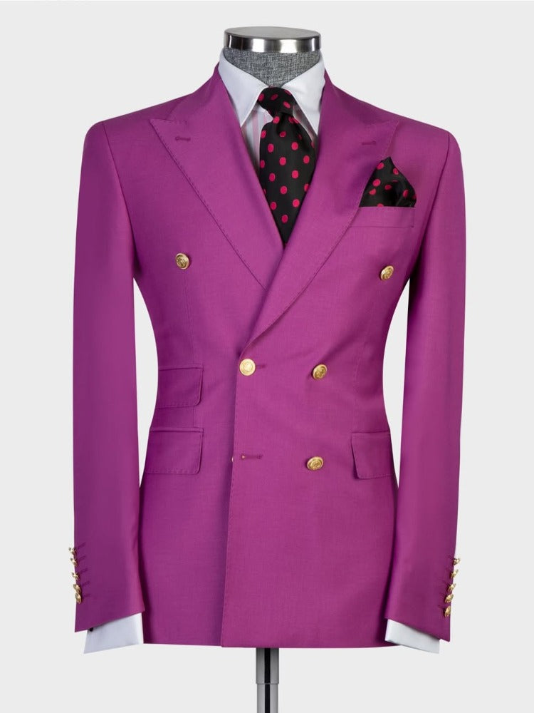 Purple 2-piece double breasted Peak Lapel suit