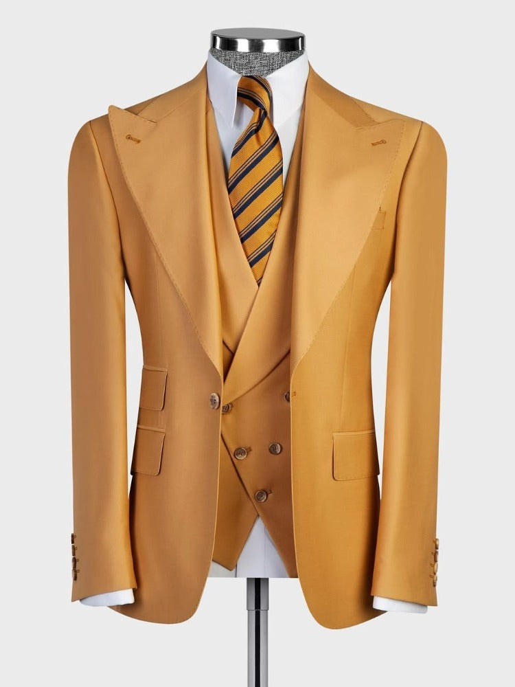 Yellow 3-piece 1-button Peak Lapel suit
