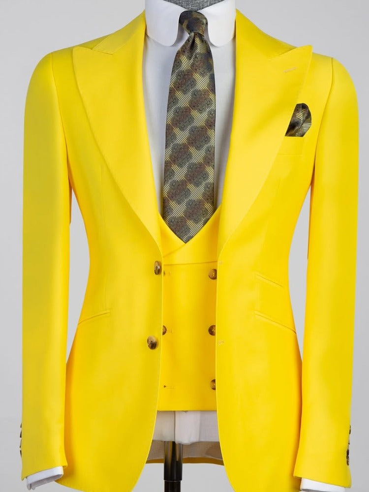 Yellow 3-piece 2-button Peak Lapel suit