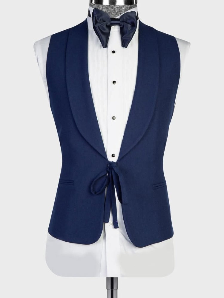Navy Blue 3-piece 1-button Shawl Lapel suit
