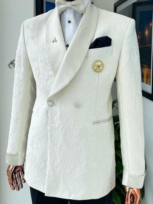 Men’s White Jacquard Double-Breasted Tuxedo Suit