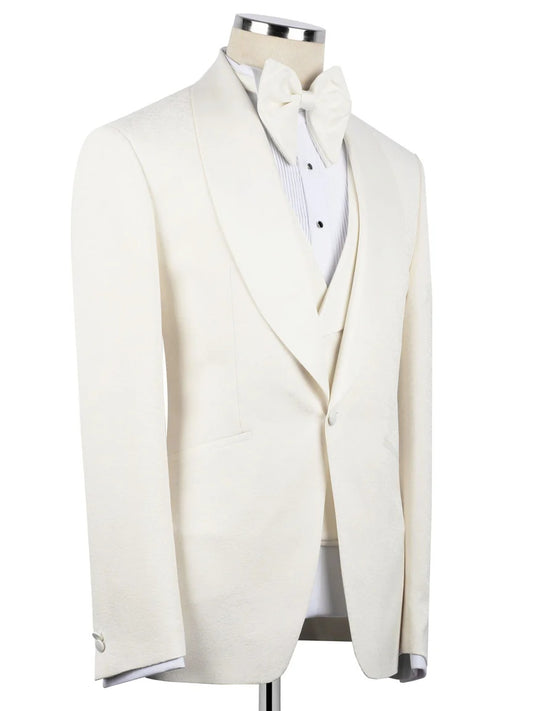 White 3-piece 1-button Shawl Lapel suit