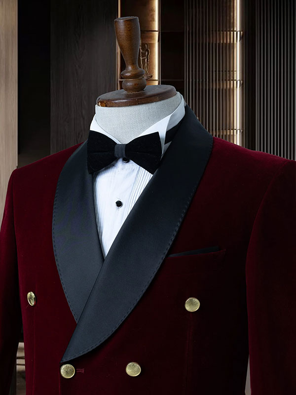 Burgundy 2-piece double-breasted Shawl Lapel suit