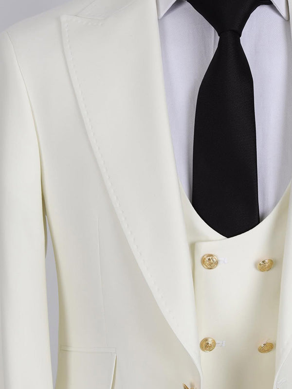 Beige 2-piece 1-button Peak Lapel suit