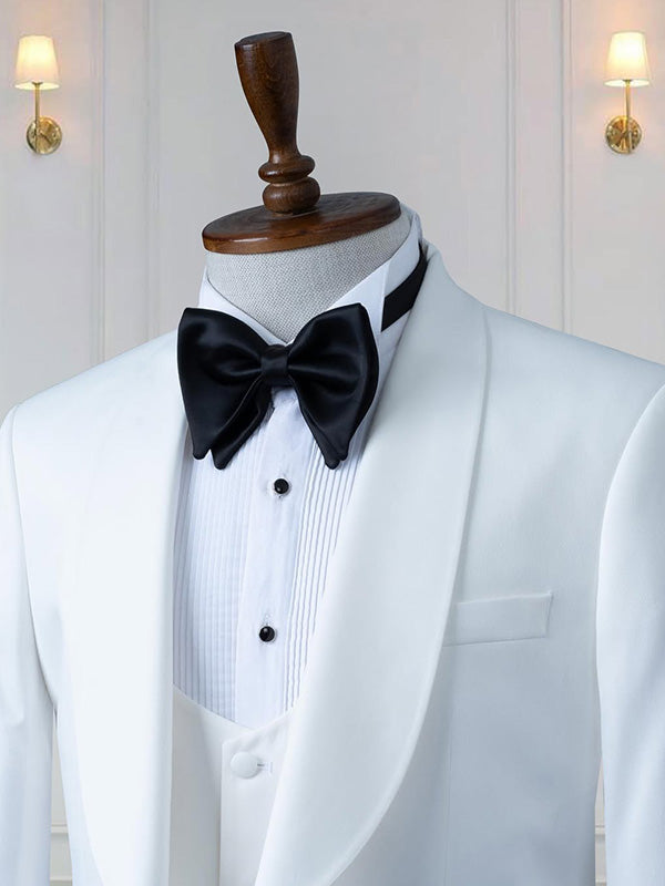 Pure White 3-piece 1-button Shawl Lapel suit