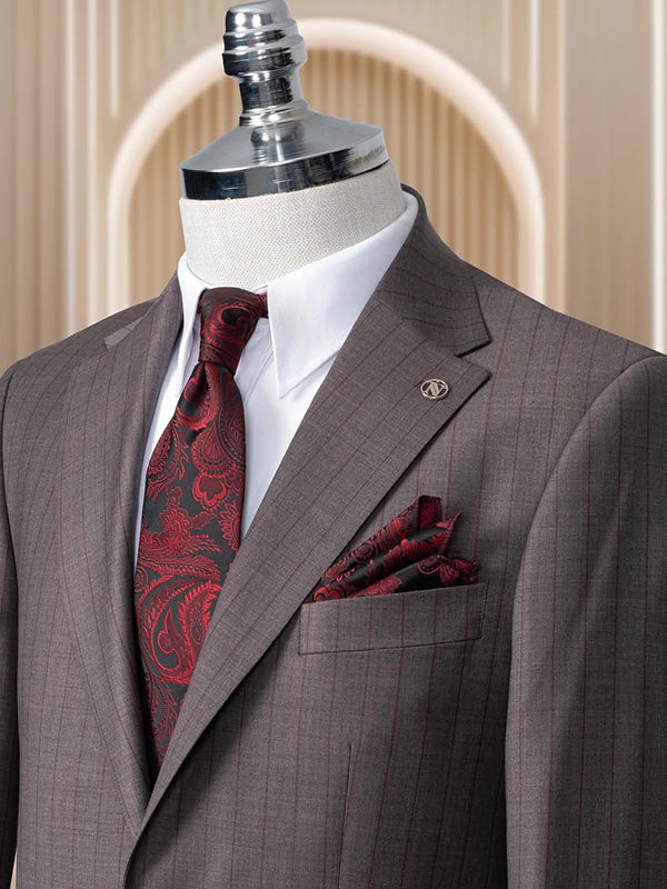 Brown striped 2-piece 1-button Notch Lapel suit