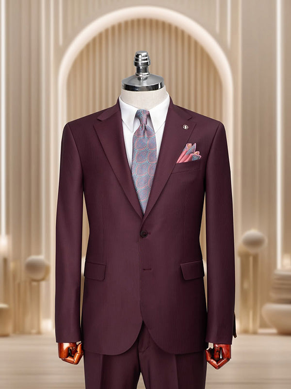 Burgundy 2-piece single-breasted Notch Lapel suit