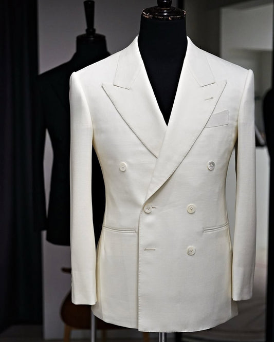 White 2-piece Peak Lapel double-breasted suit
