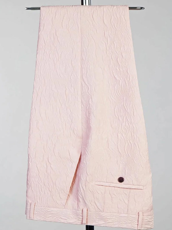 Pink Jacquard 3-piece 1-button Peak Lapel suit