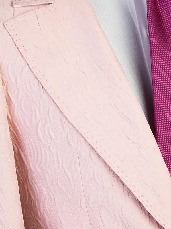 Pink Jacquard 3-piece 1-button Peak Lapel suit