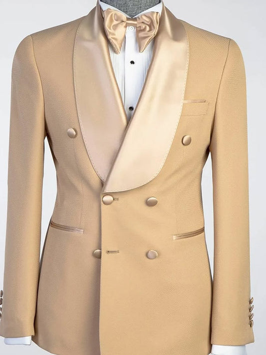 Champagne 2-piece double-breasted Shawl Lapel suit