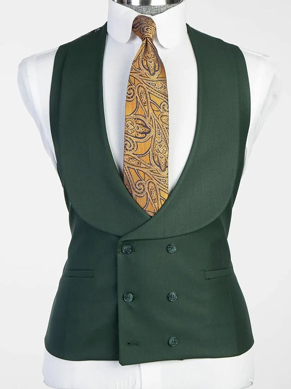 Green 3-piece single-breasted Peak Lapel suit