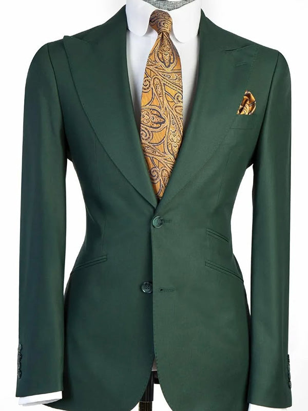 Green 3-piece single-breasted Peak Lapel suit