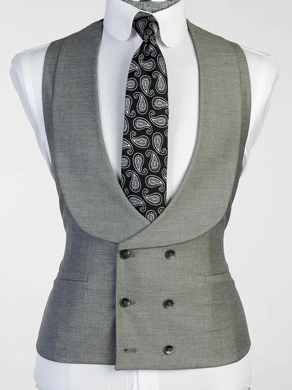 Grey 3-piece single-breasted Peak Lapel suit