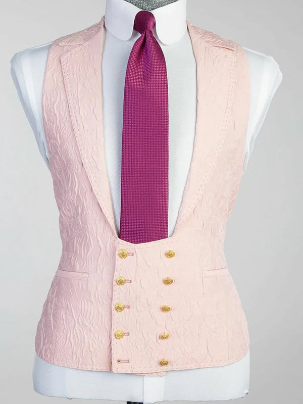Pink Jacquard 3-piece 1-button Peak Lapel suit