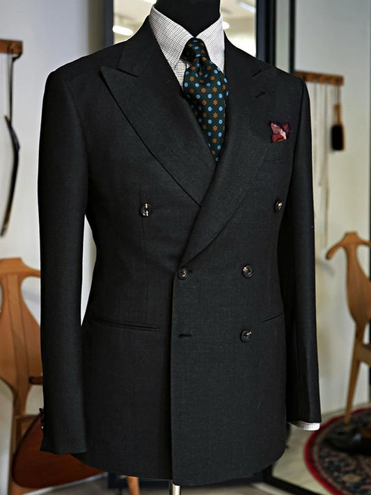 Black 2-piece Double-breasted Peak Lapel suit