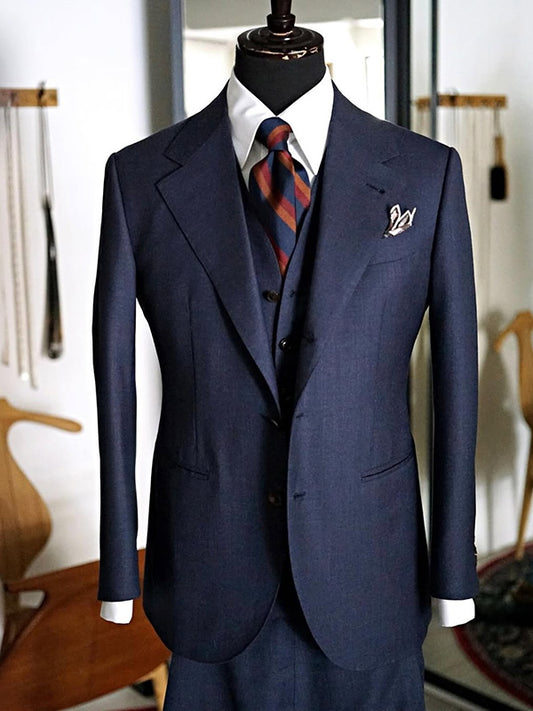 Blue 3-piece single-breasted Notch Lapel suit