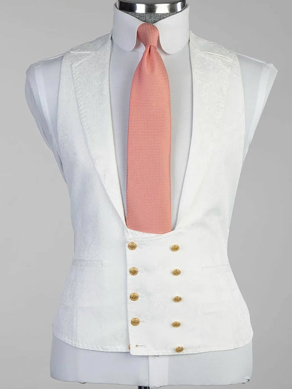 White Jacquard 3-piece 1-button Peak Lapel suit