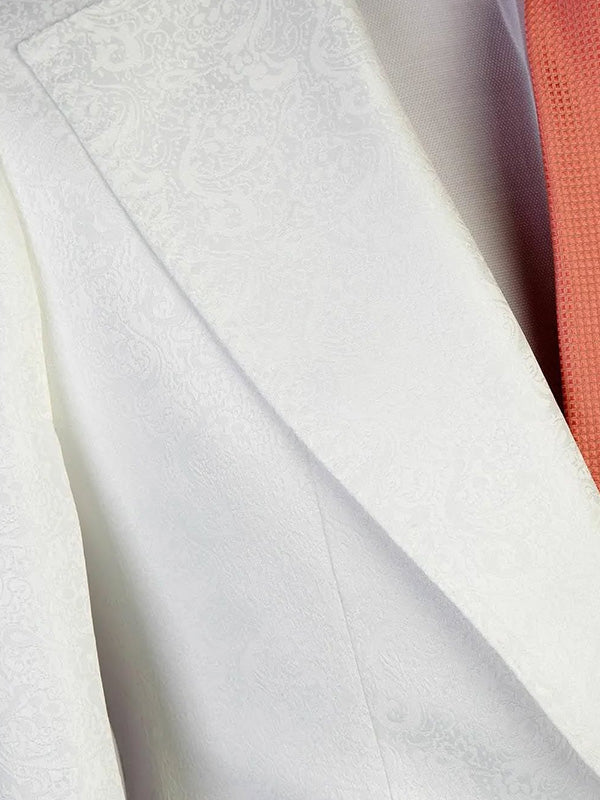White Jacquard 3-piece 1-button Peak Lapel suit