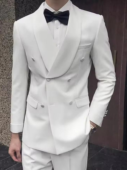 White 2-piece Shawl Lapel double-breasted suit