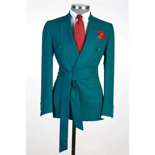Dark green 2-piece Shawl Lapel lace-up suit
