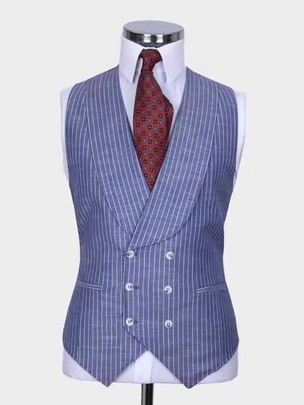 Blue striped 3-piece Peak Lapel single-breasted suit
