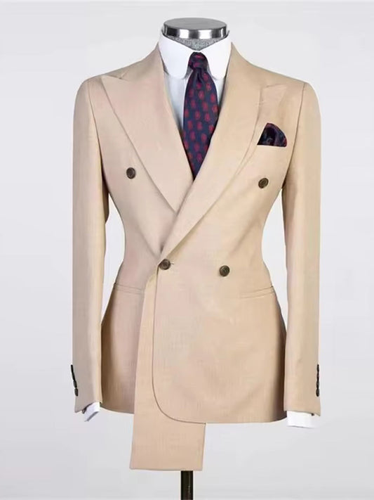 Apricot 2-piece Peak Lapel double-breasted suit