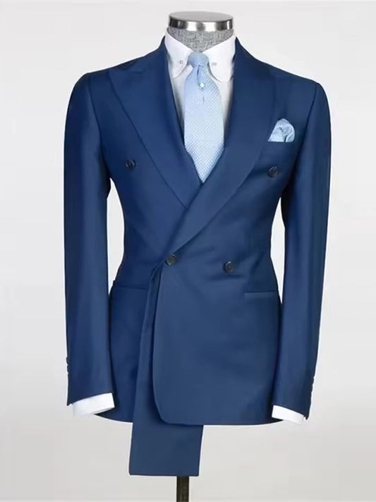 Navy Blue 2-piece Peak Lapel double-breasted suit