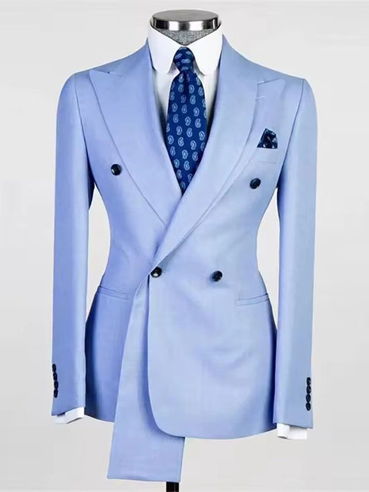 Light blue 2-piece Peak Lapel double-breasted suit