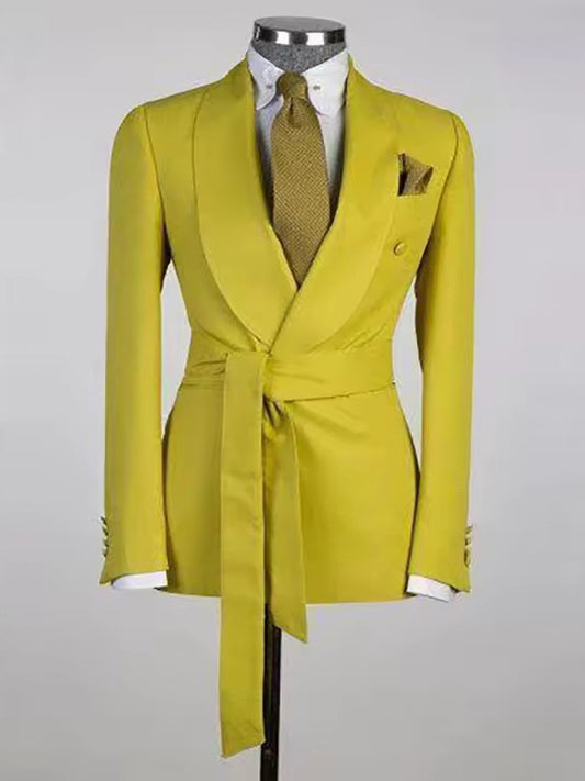 Bright yellow 2-piece Shawl Lapel lace-up suit