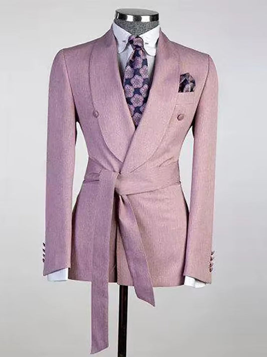 Purple 2-piece Shawl Lapel lace-up suit