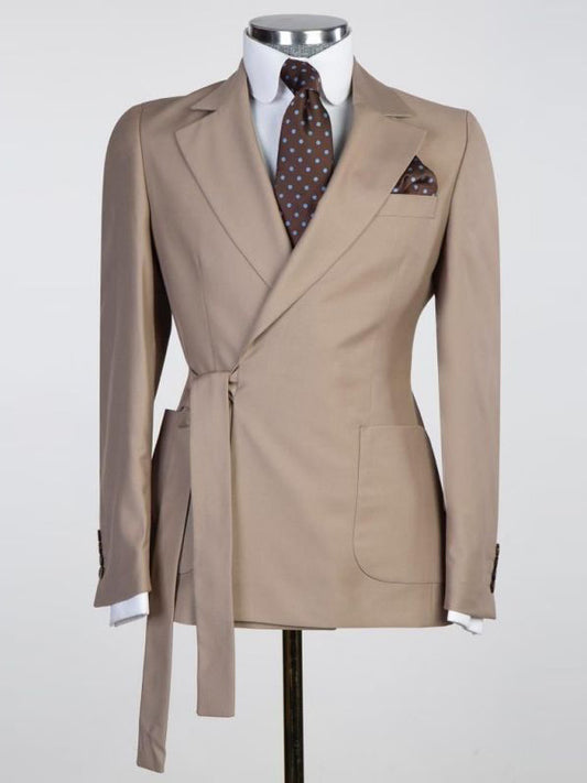 Brown 2-piece lace-up Peak Lapel suit