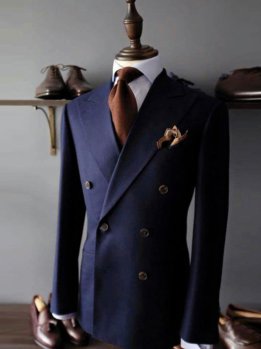 Dark Blue 2-piece double-breasted Peak Lapel suit