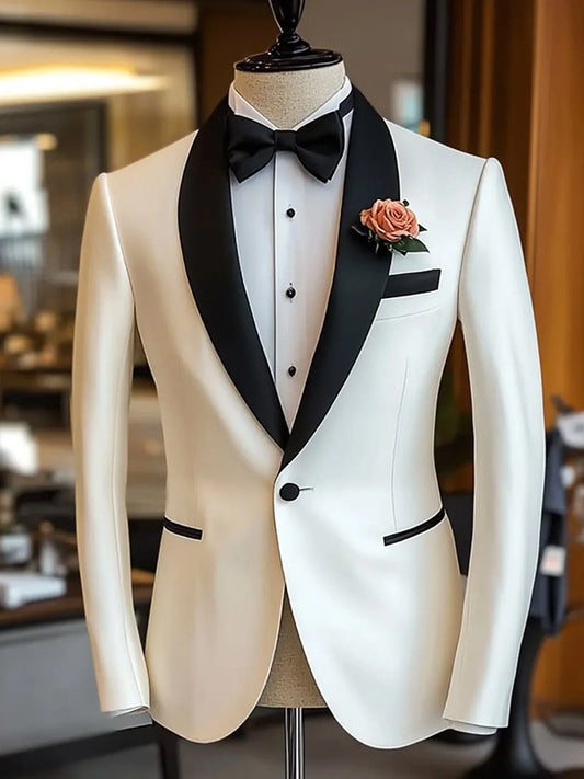 White 2-piece 1-button Shawl Lapel suit