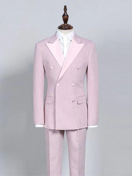 Pink 2-piece Peak Lapel double-breasted suit