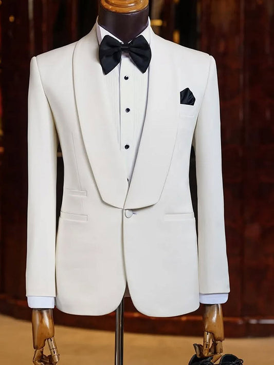 White 2-piece 1-button Shawl Lapel suit