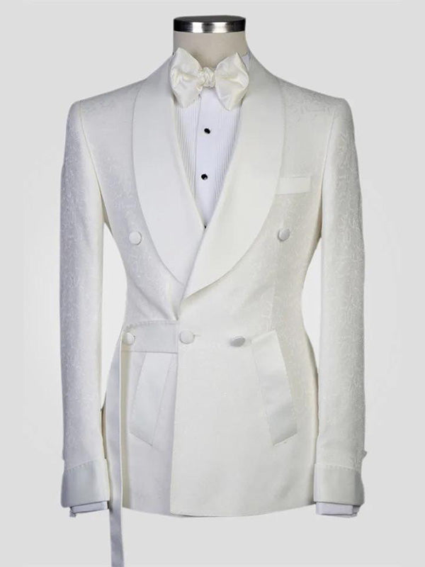 White jacquard 2-piece double-breasted Shawl Lapel suit