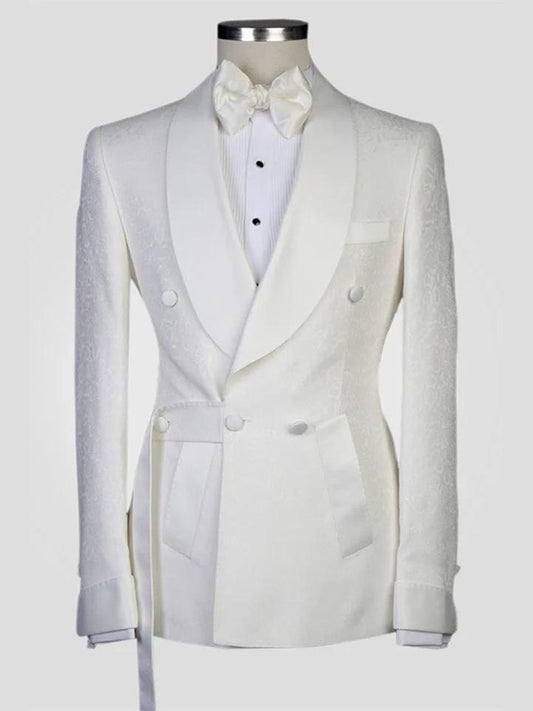 White jacquard 2-piece double-breasted Shawl Lapel suit