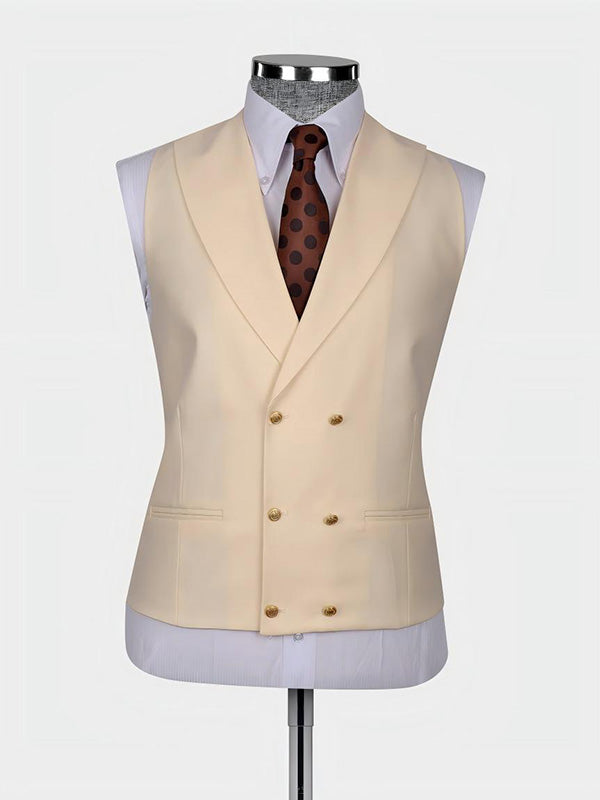 Light yellow 3-piece single-breasted Peak Lapel suit