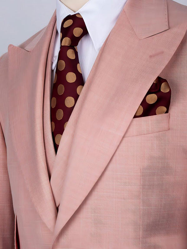 Lotus root pink 3-piece single-breasted Peak Lapel suit