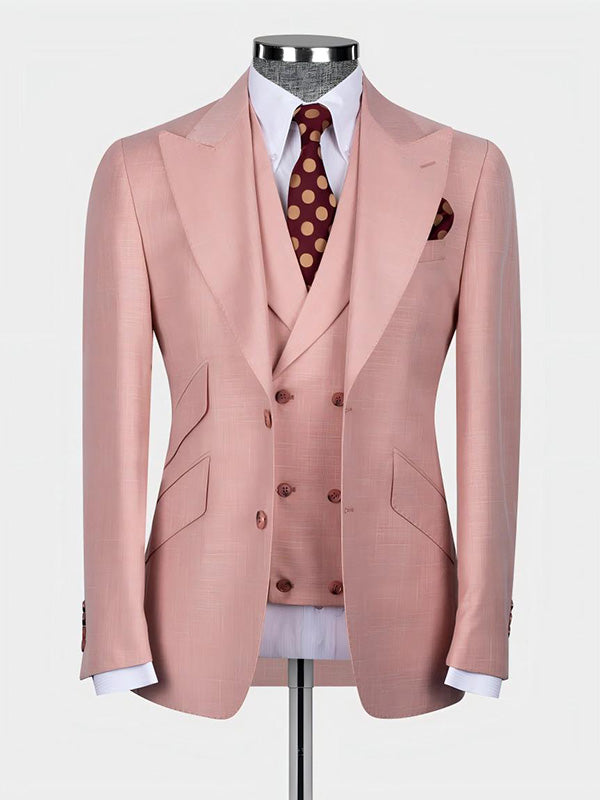 Lotus root pink 3-piece single-breasted Peak Lapel suit