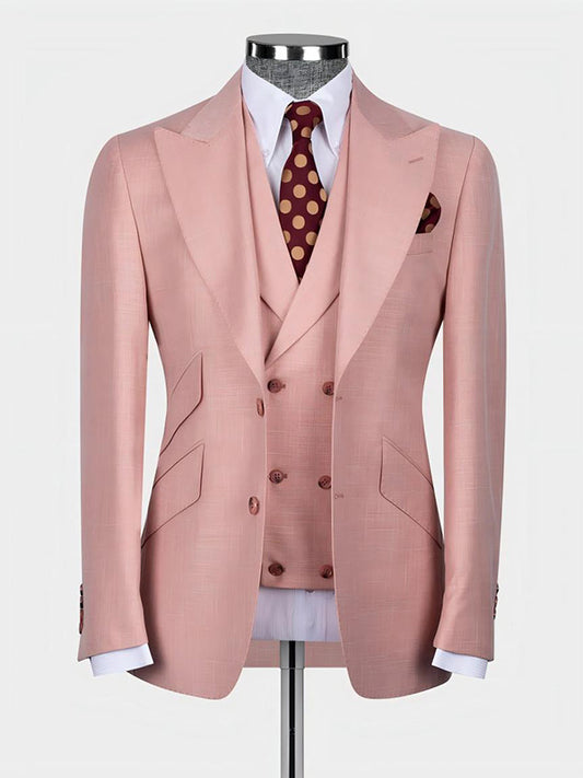 Lotus root pink 3-piece single-breasted Peak Lapel suit