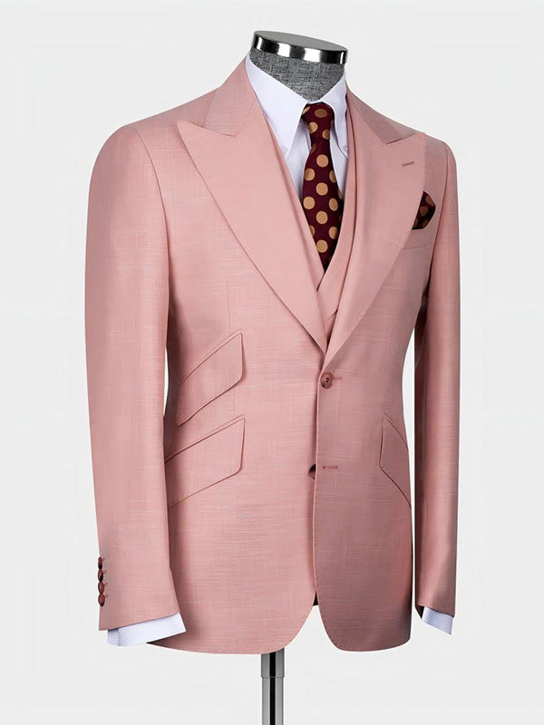 Lotus root pink 3-piece single-breasted Peak Lapel suit